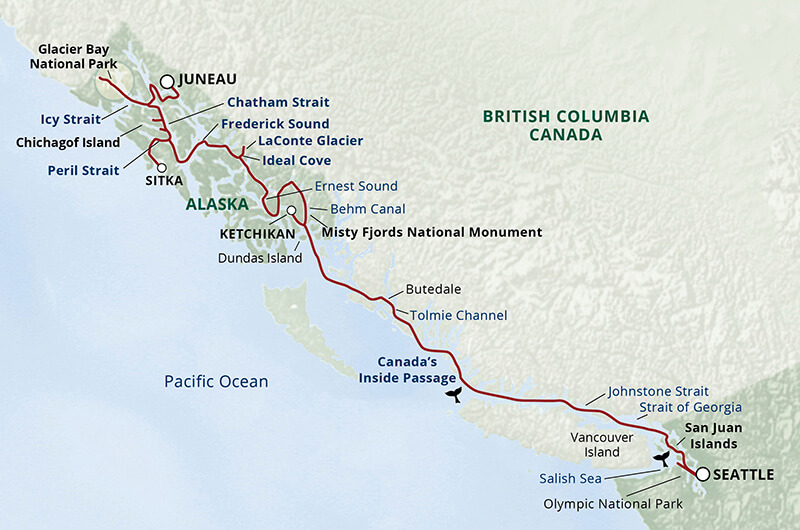 Inside Passage & Glacier Bay Wilderness Cruise itinerary map