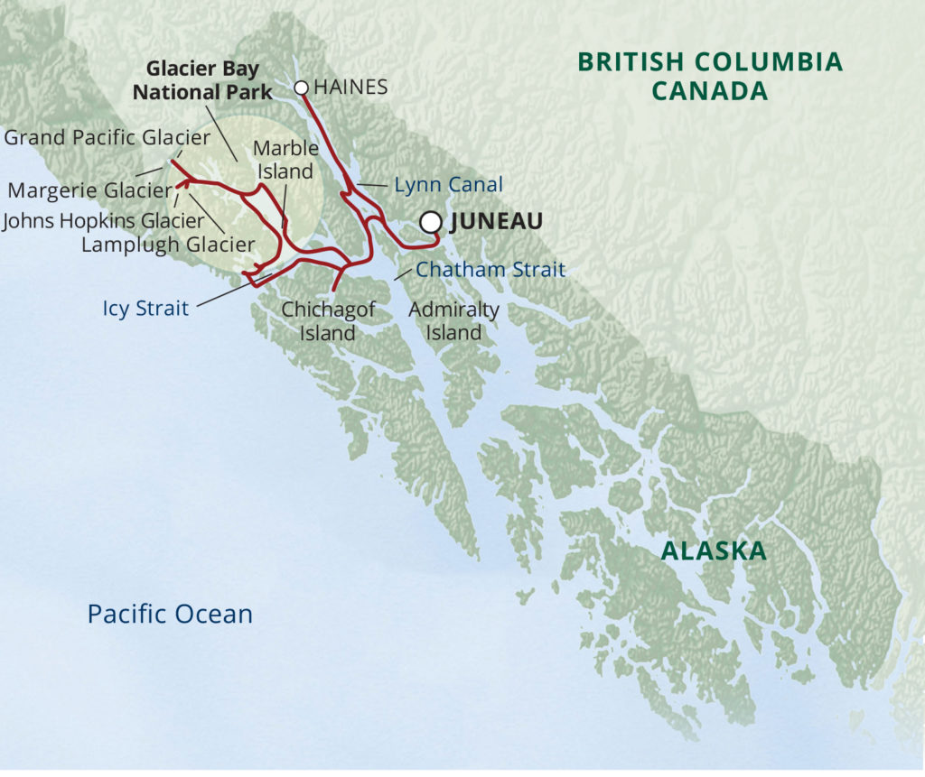 Glacier Bay National Park Adventure Cruise Itinerary Map